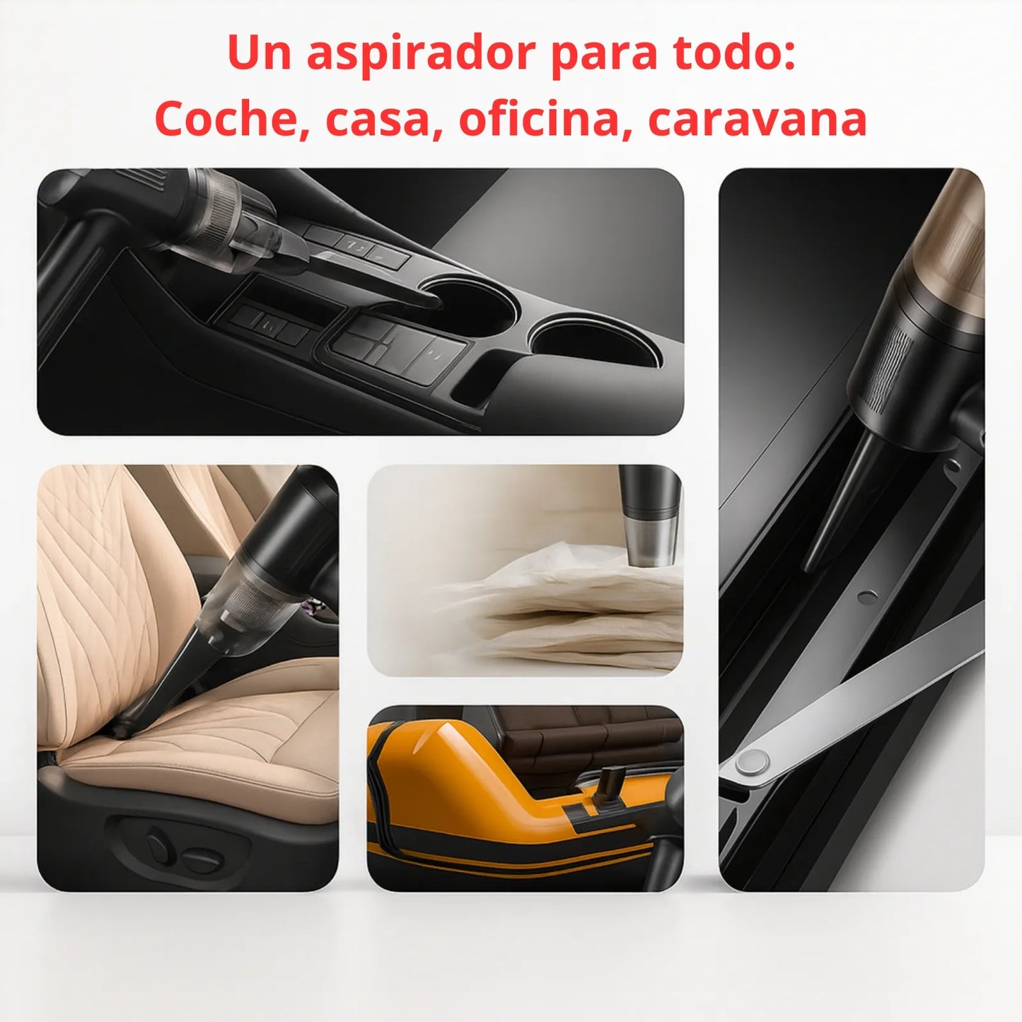 AutoVac Pro 2en1 - Aspiradora de Mano Inalámbrica Coche y Casa | Kit Completo